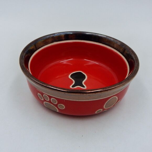 Spot Small 5 Inch Ritz Copper Rimmed Red Stoneware Cat Dish Fish - Picture 4 of 9